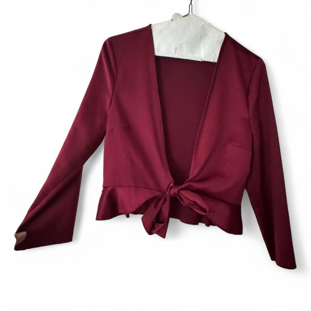 love, Fire Burgundy Open-Front Silky Top/Jacket